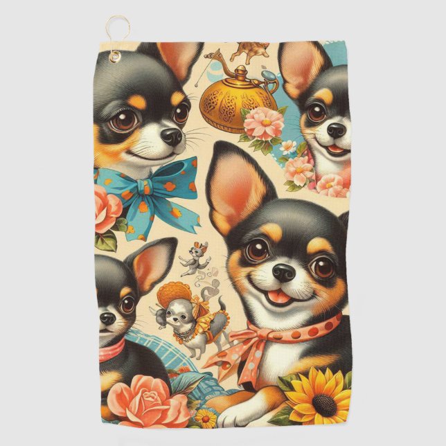 Toalla De Golf Chihuahua sin costura vintage (Anverso)