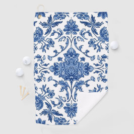 Toalla De Golf Chinoisería Floral Azul Acuarela Blanca