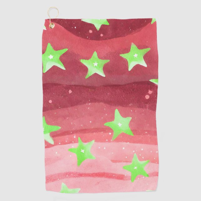 Toalla De Golf cielo rojo con estrellas (Anverso)
