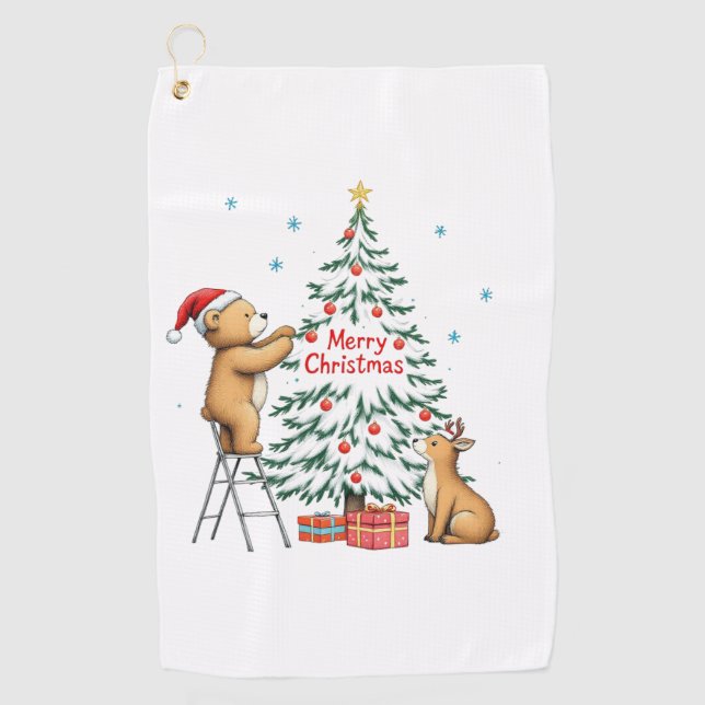 Toalla De Golf Ciervo y oso de Navidad (Anverso)