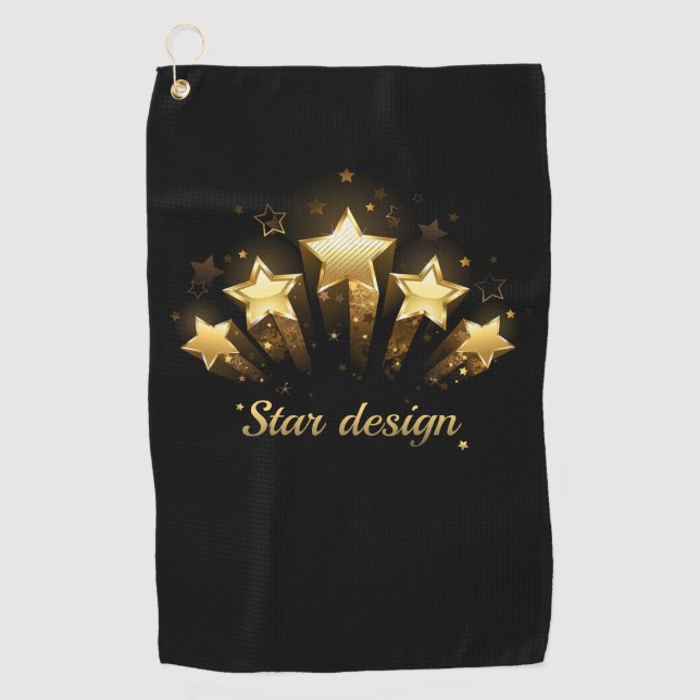 Toalla De Golf Cinco estrellas de oro en negro (Anverso)