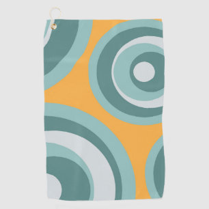 Toalla De Golf Círculos de estilo retro azul sobre fondo amarillo