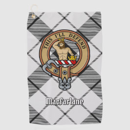 Toalla De Golf Clan MacFarlane Escudo sobre el tartán blanco y ne