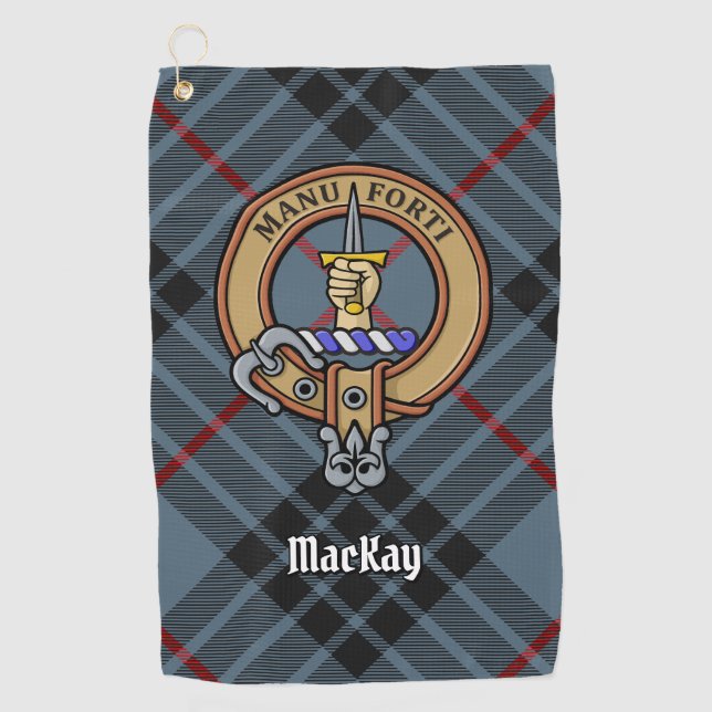 Toalla De Golf Clan MacKay Escudo sobre Blue Tartán (Anverso)