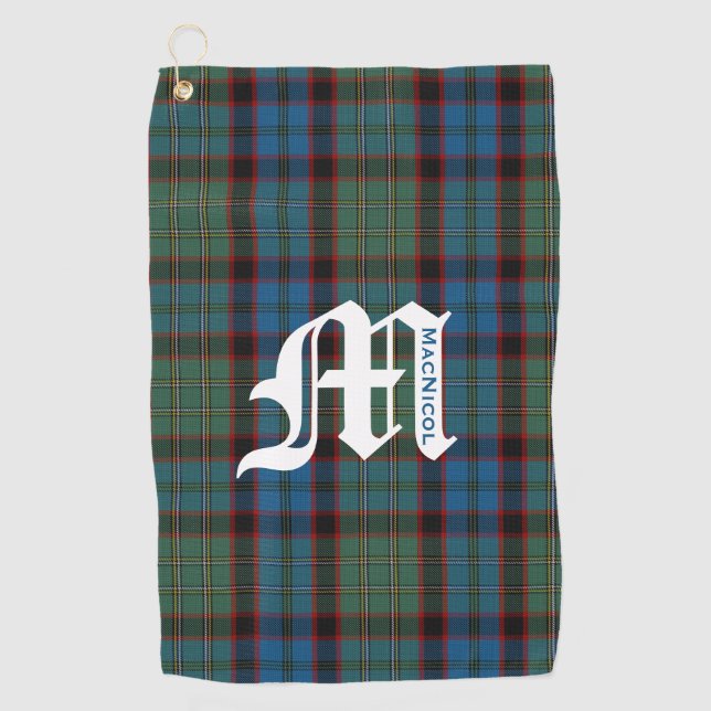 Toalla De Golf Clan MacNicol Hunting Tartán Plaid Monograma (Anverso)