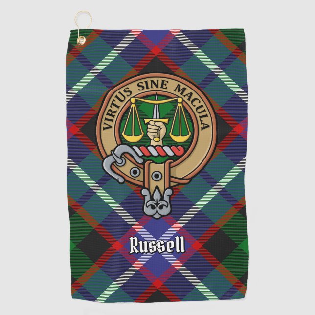 Toalla De Golf Clan Russell Cresta sobre Tartán (Anverso)