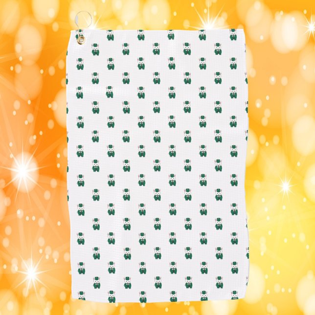 Toalla De Golf Clarinet Marcha Banda Rabbit Green Gold (A golf towel with a pattern of rabbits playing the clarinet wearing green & gold.)
