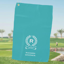 Toalla de Golf Clásica con Monograma en Azul-verde