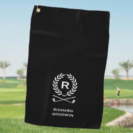 Toalla de Golf Clásica con Monograma en Negro y Bl