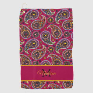 Toalla De Golf Clásico Cuco de Cachemira Rojo Amarillo Monograma 