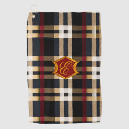 Toalla De Golf Clásico Monograma Elegante Plano Negro Rojo & Beig