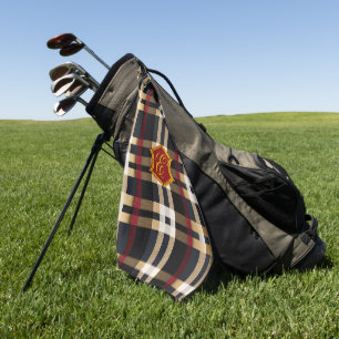 Toalla De Golf Clásico Monograma Elegante Plano Negro Rojo & Beig