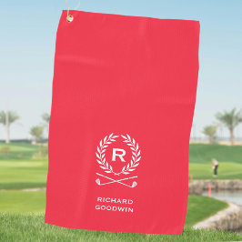 Toalla De Golf Clásico nombre de monograma personalizado rojo