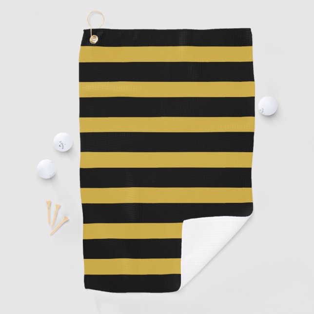 Toalla De Golf Classic Black and Metallic Gold Horizontal Striped (In situ)