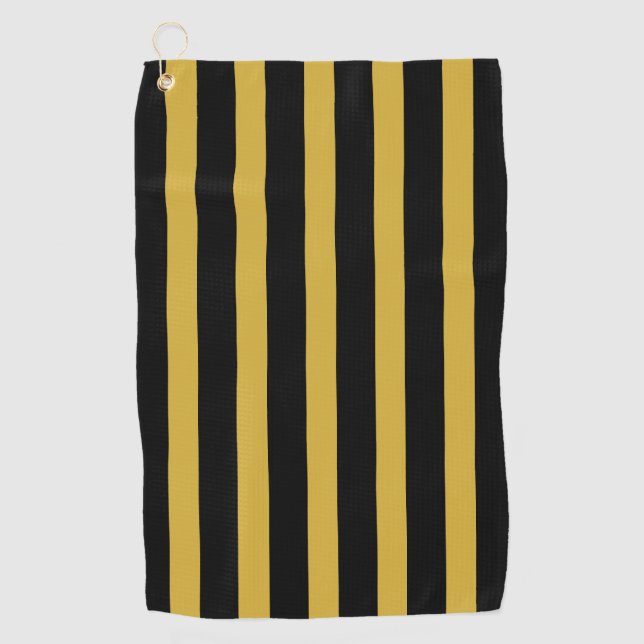 Toalla De Golf Classic Black and Metallic Gold Vertical Striped (Anverso)