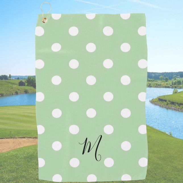 Toalla De Golf Classic Green Polka Dots Pattern Monogram (Subido por el creador)