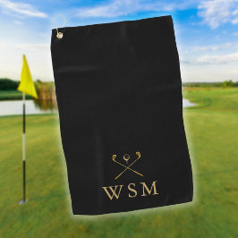 Toalla De Golf Club De Golf Monograma Personalizado Negro Y Oro