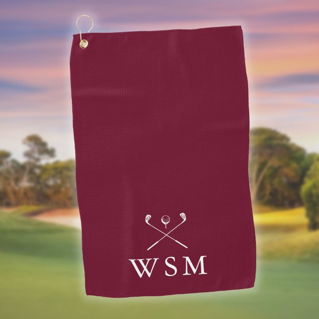 Toalla De Golf Club de golf Monograma personalizado Rojo borgoños (Personalized Monogram Golf Clubs Burgundy Red Golf Towel)