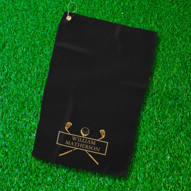 Toalla De Golf Clubes De Golf Negros Y Oro Personalizados (Subido por el creador)