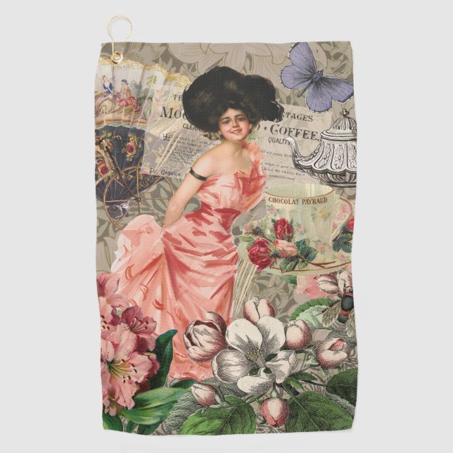 Toalla De Golf Coffee Lady Victorian Mujer Rosa Clásica (Anverso)