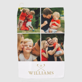 Toalla De Golf Colage de fotos con nombre personalizado de oro