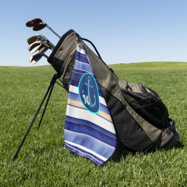 Toalla De Golf Colección de franjas de barco moderno azul de la m (Verde)