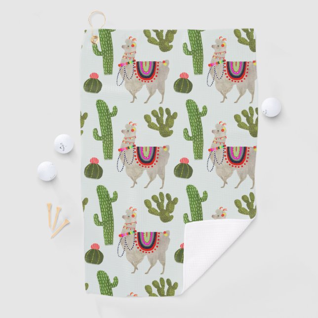 Toalla De Golf Colección de Llamarama | Patrón Cactus & Llama (In situ)