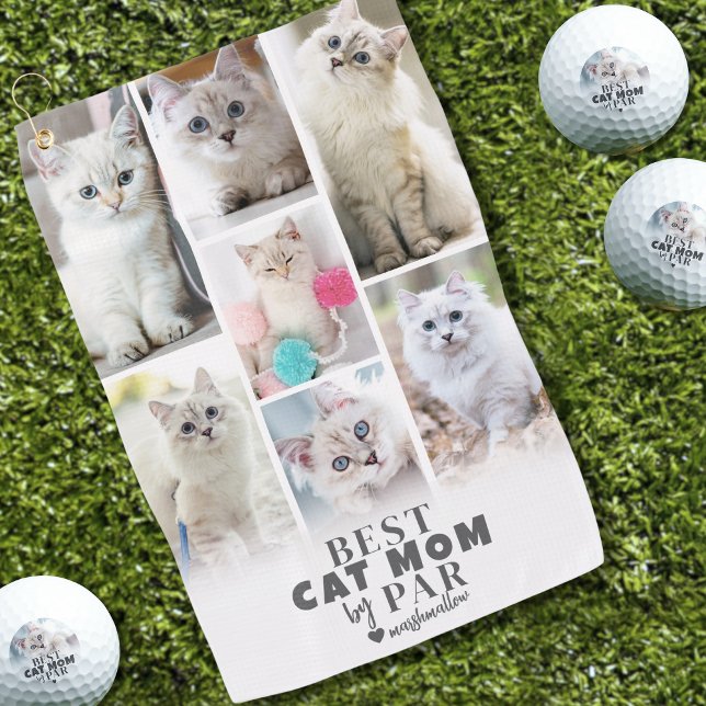 Toalla De Golf Collage de fotos Cat Mom (Best Cat Mom By Par Photo Collage Golf Towel)