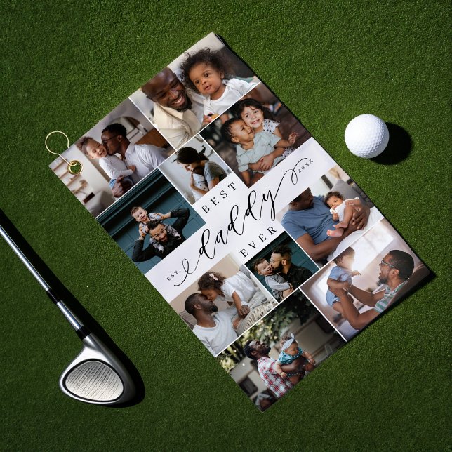 Toalla De Golf Collage de fotos del Día del Padre Mejor Papi Guió (Best Daddy Ever Script Fathers Day Photo Collage Golf Towel)