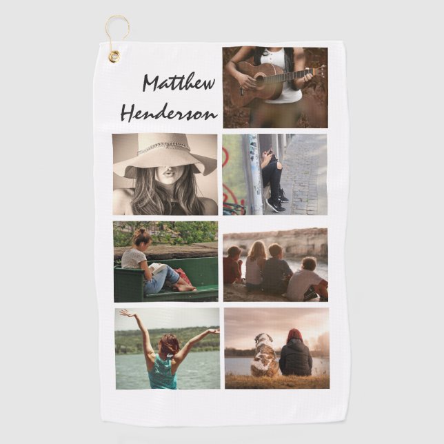 Toalla De Golf Collage de fotos DIY con el nombre de papá moderno (Anverso)