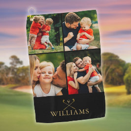 Toalla De Golf Collage de fotos personalizado en negro y dorado