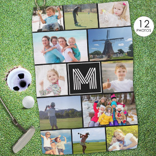 Toalla De Golf Collage de Fotos Personalizado Monograma Simple 12