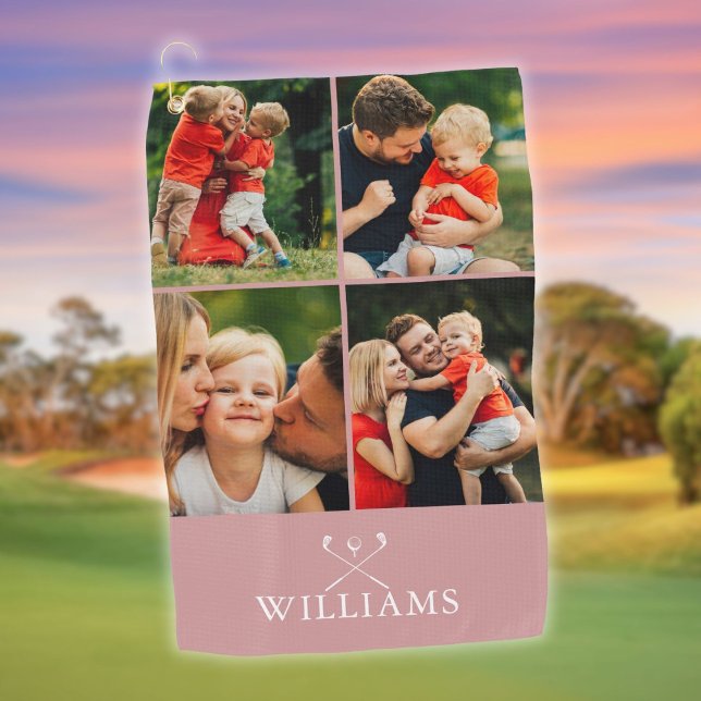 Toalla De Golf Collage de fotos personalizado Rosa polvoriento ro (Personalized Photo Collage Dusty Rose Pink Golf Towel)