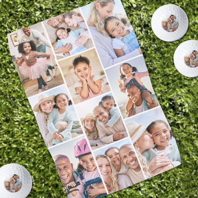 Toalla De Golf Collage de fotos Sencillo Elegante Imagen (Photo Collage Simple Elegant Picture Golf Towel)