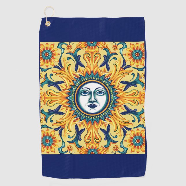 Toalla de golf con cara de sol siciliano — Borde a (Anverso)