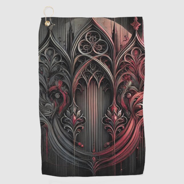 Toalla de Golf con Diseño de Arco Gótico – Rojo y  (Anverso)