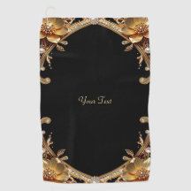 Toalla de golf con flores decorativas doradas