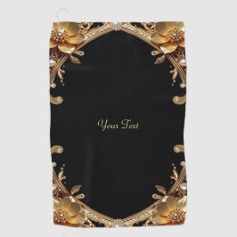 Toalla de golf con flores decorativas doradas