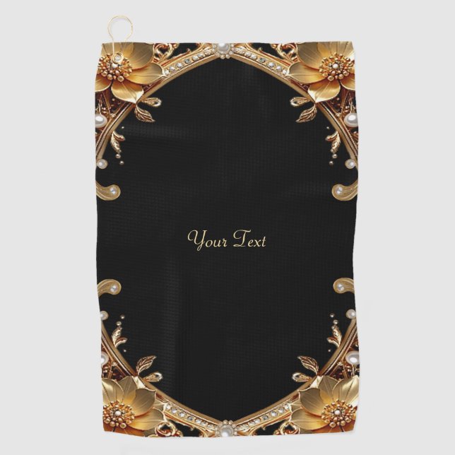 Toalla de golf con flores decorativas doradas (Anverso)