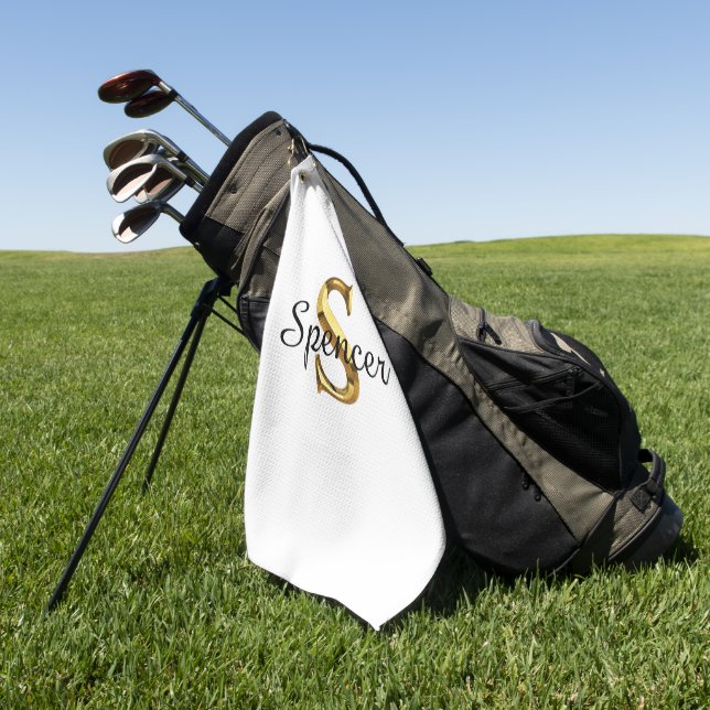 Toalla de golf con monograma personalizado | Nombr (Verde)