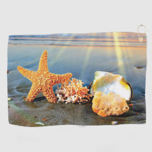 Toalla De Golf conchas de mar y estrellas de mar en la playa