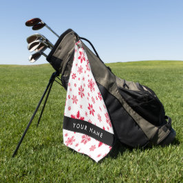 Toalla De Golf Copos de nieve rojos, tu nombre, personaliza