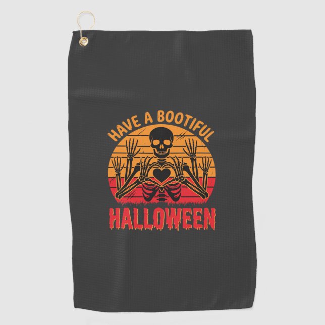 Toalla De Golf Corazón de esqueleto de Halloween Bootiful Atardec (Anverso)