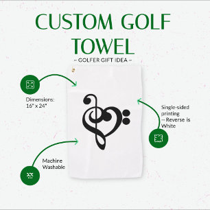 Toalla De Golf Corazón musical de música - Treble Bass Clef