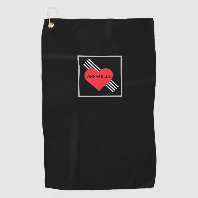Toalla De Golf Corazón Rojo Cute Personalizado Nombre Moda Guay P (Anverso)
