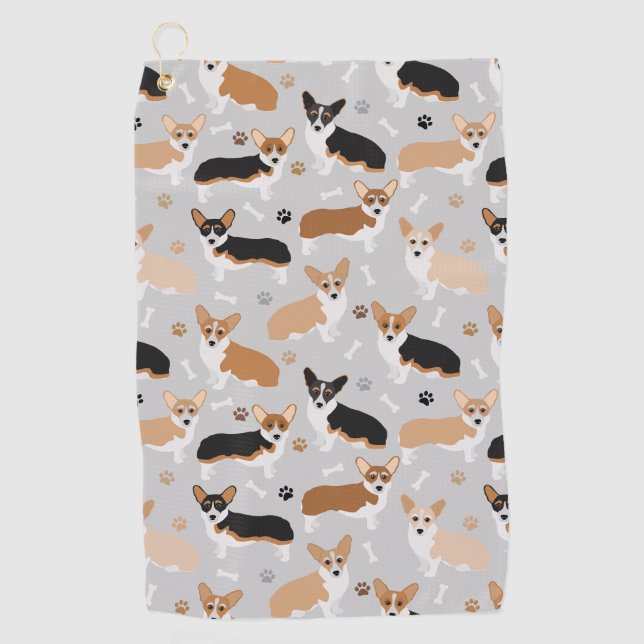 Toalla de golf Corgi Dog Paws and Bones (Anverso)