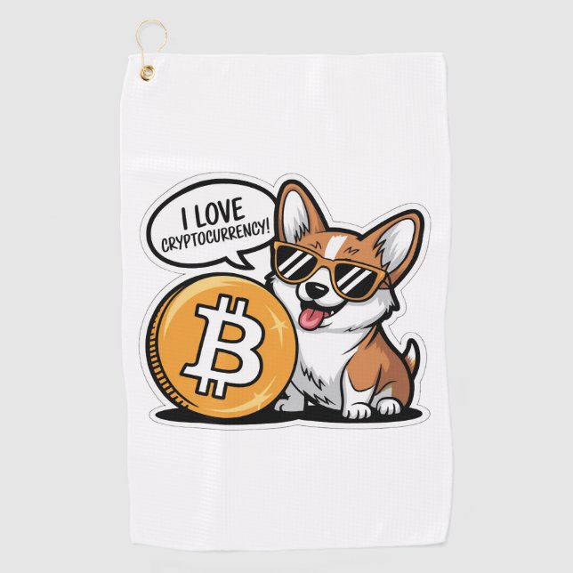 Toalla De Golf Corgi Genial Ama Criptomoneda (Anverso)