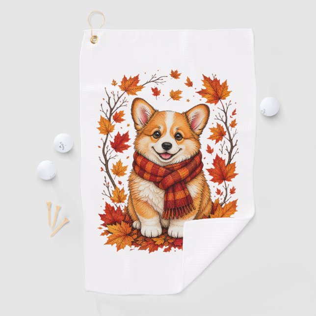 Toalla De Golf Corgi perro acogedor de otoño (In situ)