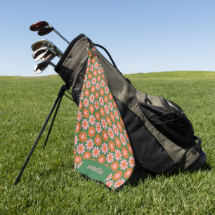 Toalla De Golf Costumbre Lindo Flor Retro Cuadros Rosa Verde