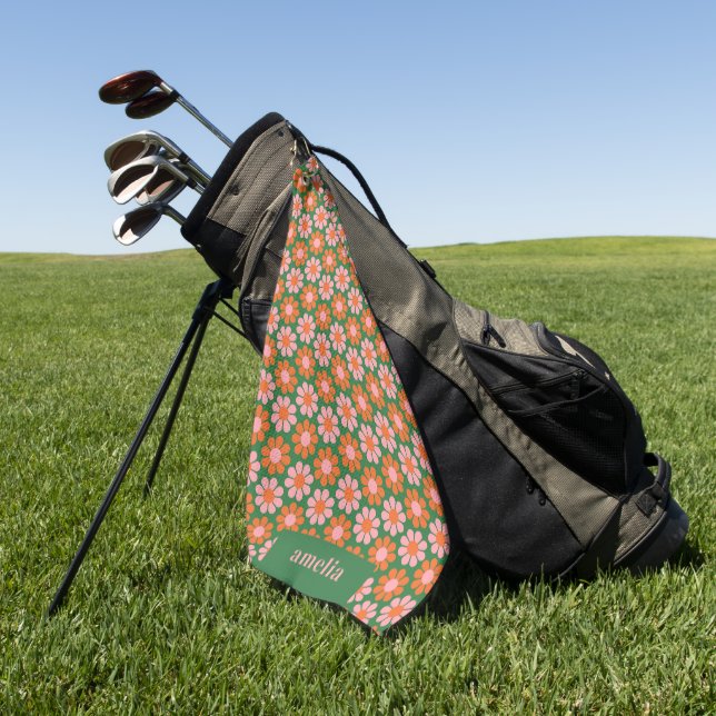 Toalla De Golf Costumbre Lindo Flor Retro Cuadros Rosa Verde   (Verde)